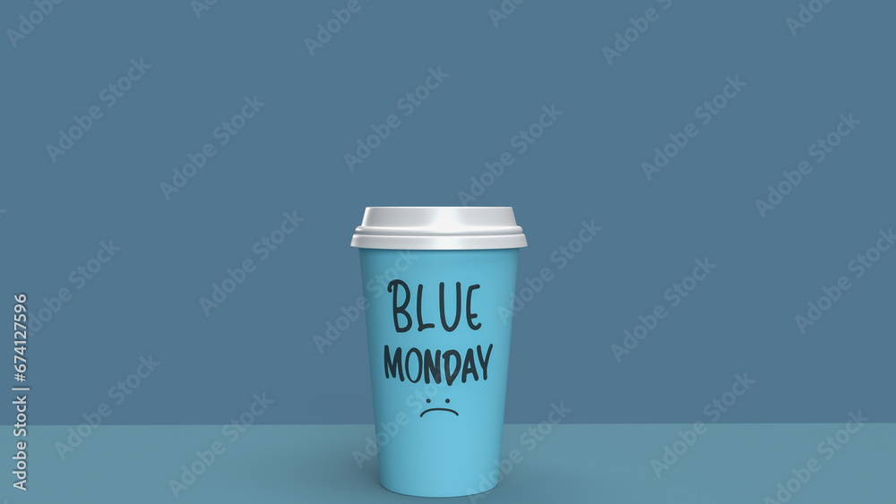 The cup on table for Blue Monday concept 3d rendering The cup on table for Blue Monday concept 3d rendering