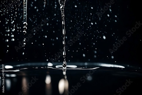 close-up of water falling in a black backdrop