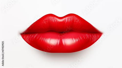 Red lips isolated on white background. 3d model. AI generated content.