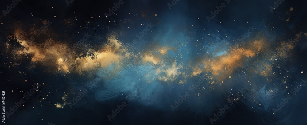 Dark blue and gold abstract background panoramic illustration - obrazy, fototapety, plakaty 