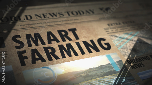 Digital Newspaper with smart farming and Agritech articles - 3D render photo