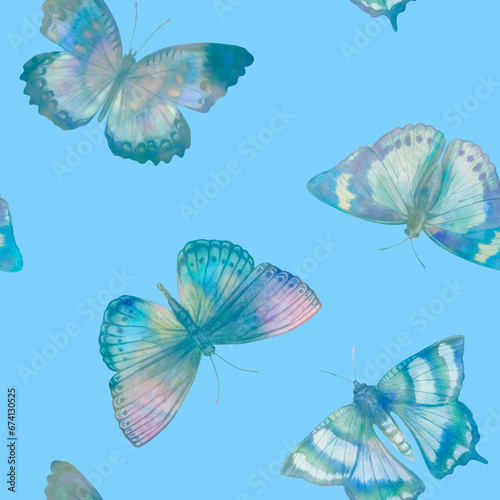 multicolored abstract butterflies drawn in watercolor, seamless pattern for design, print, packaging, wallpaper © Sergei