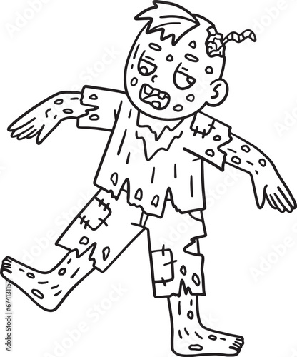 Walking Zombie Isolated Coloring Page for Kids