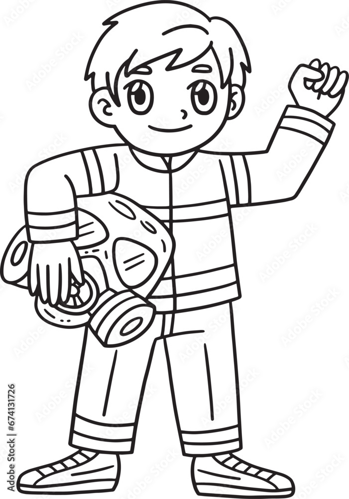 Firefighter Holding a Gas Mask Isolated Coloring Firefighter Holding a Gas Mask Isolated Coloring