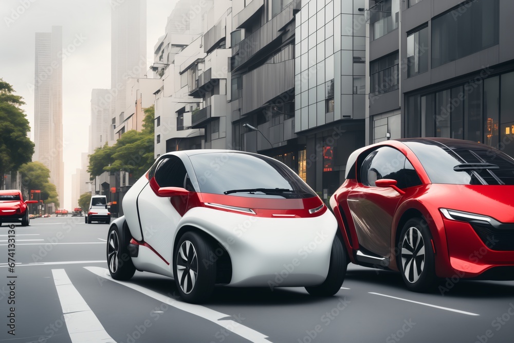 a brand-less generic concept car on the road in the city. a brand-less generic concept car on the road in the city.