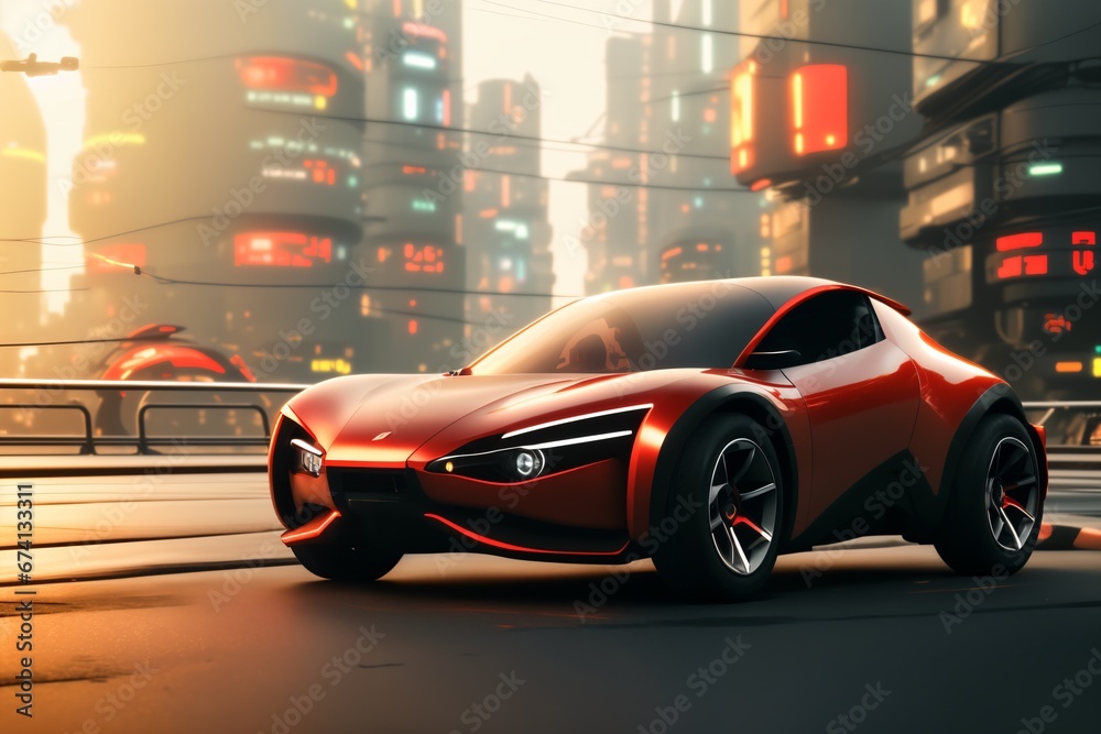 a brand-less generic concept car in the city