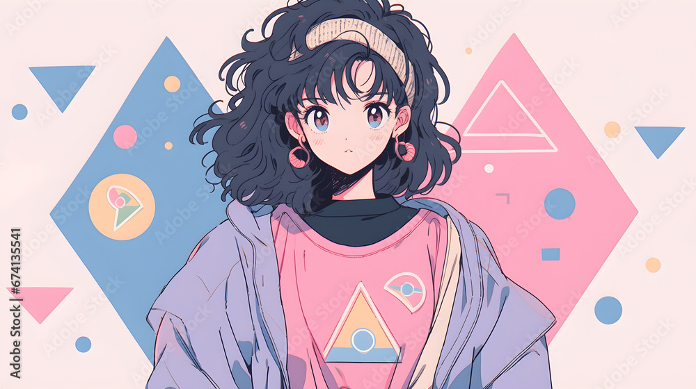 Retro Pop Anime: Vibrant 90s-Inspired Girl Retro Pop Anime: Vibrant 90s-Inspired Girl