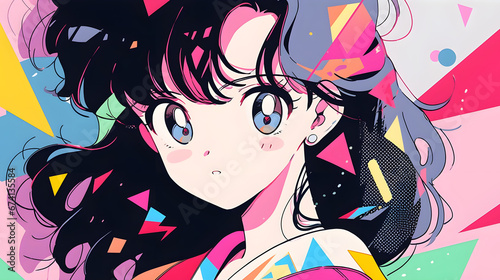 Retro Pop Anime: Vibrant 90s-Inspired Girl 