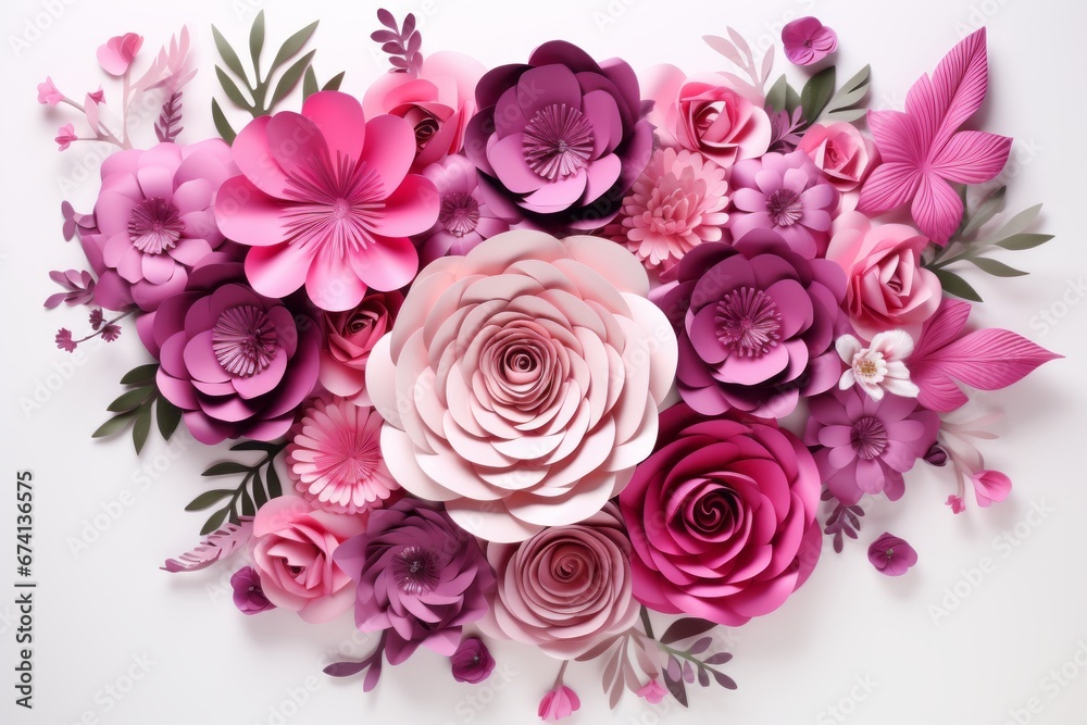 Paper cut illustration of flowers for womens day or mothers day celebration with copy space Paper cut illustration of flowers for womens day or mothers day celebration with copy space
