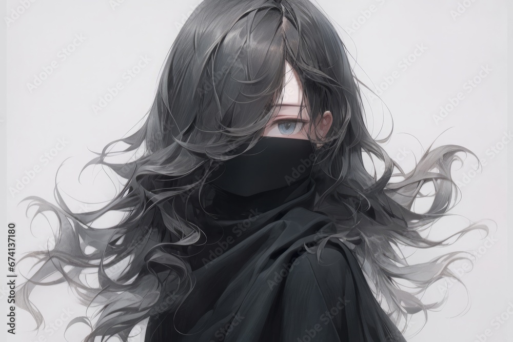 黒マスクの女性,Generative AI AI画像 黒マスクの女性,Generative AI AI画像