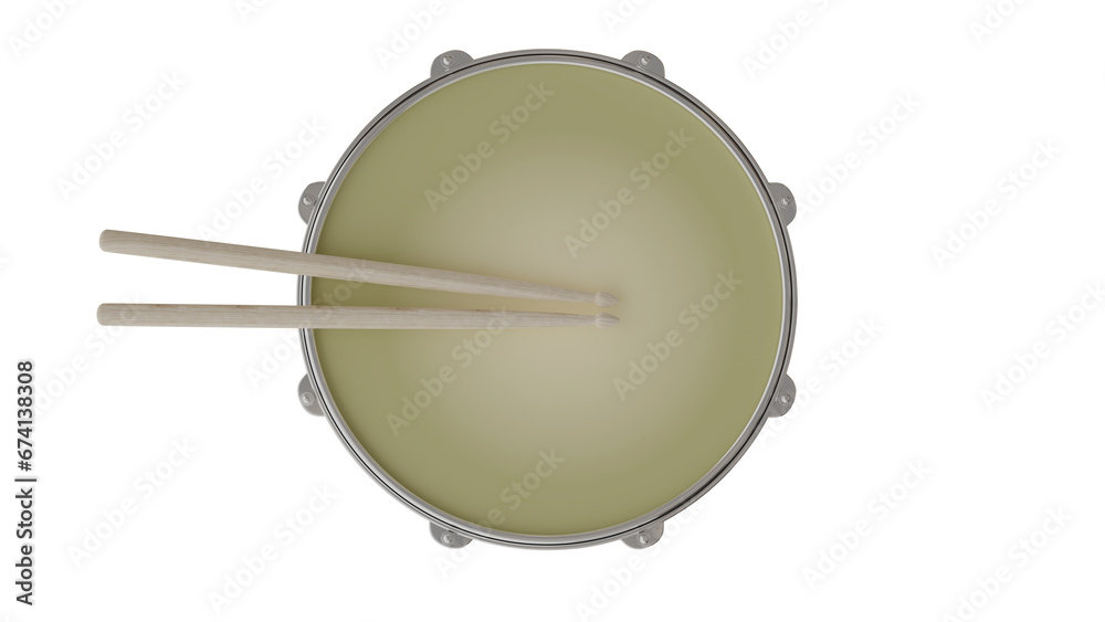 Snare drum with drum sticks isolated on transparent and white background. Music concept. 3D render Snare drum with drum sticks isolated on transparent and white background. Music concept. 3D render