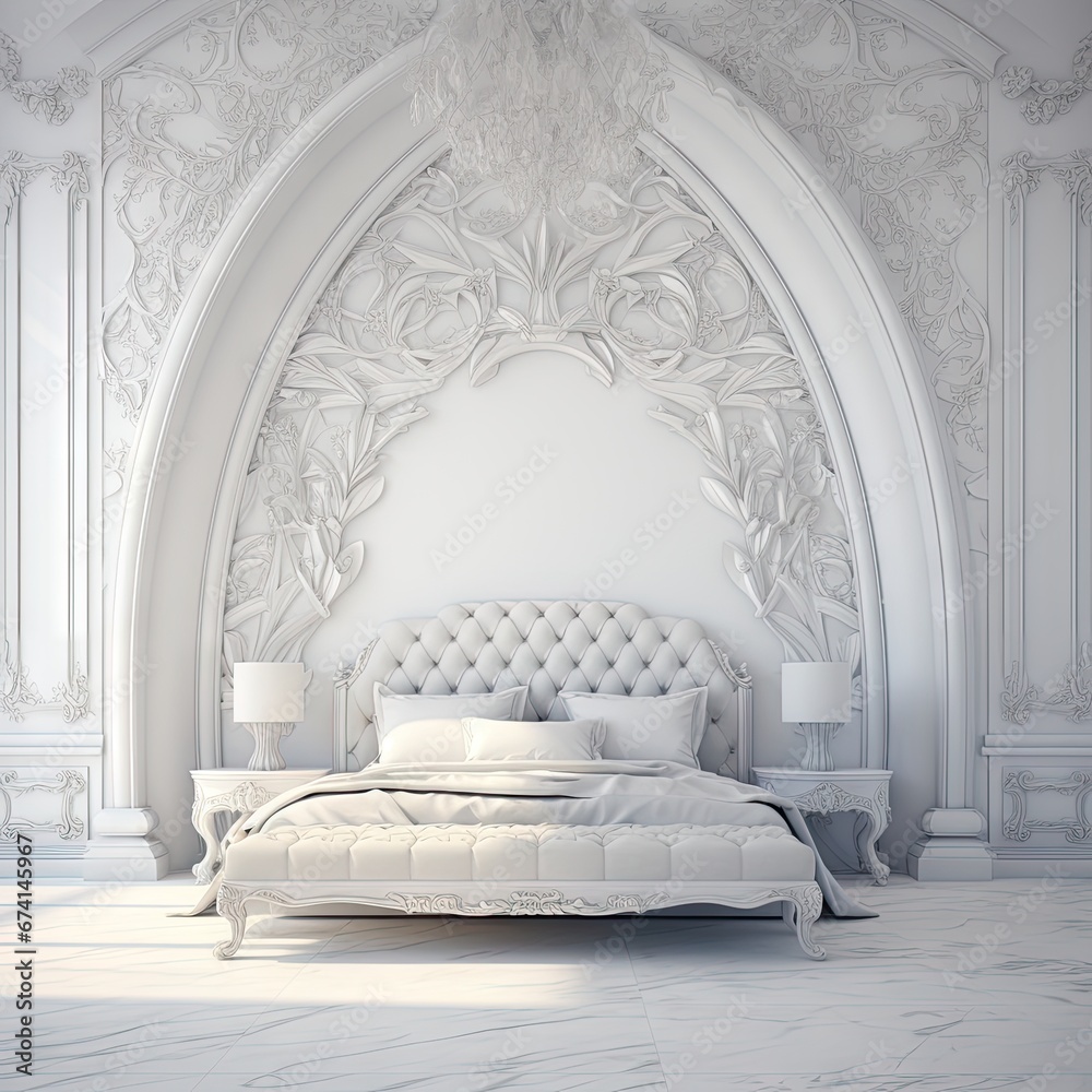White Bedroom, Luxury Villa, Generative AI - obrazy, fototapety, plakaty 