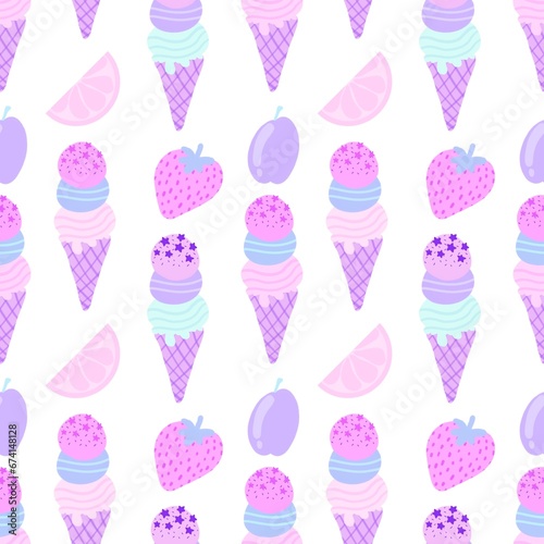 Cartoon seamless ice cream pattern for wrapping paper and fabrics and linens and kids clothes print