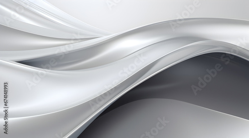 Sleek silver metallic waves with a smooth, glossy finish and gentle curves on a soft gradient background.
