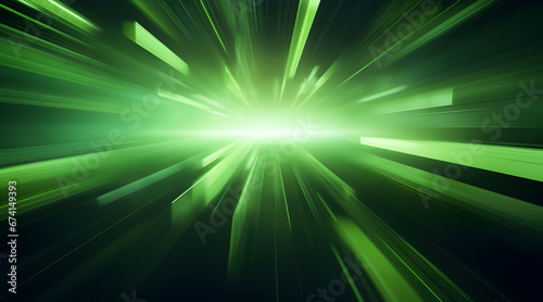 High-speed green light burst, abstract representation of motion and energy with dynamic streaks. photo