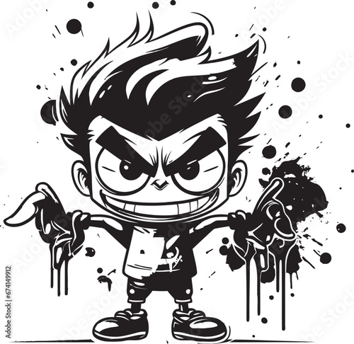 Black Spray Paint Rage Mascot Emblem Vector Mastery Angry Spray Can Logo