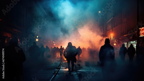 Riots on the streets. Abstract blurred background. photo