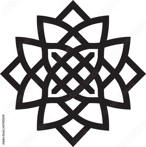 Elegant Symmetry Black Logo Emblem with Florals Intricate Floral Design Arabic Tiles in Vector