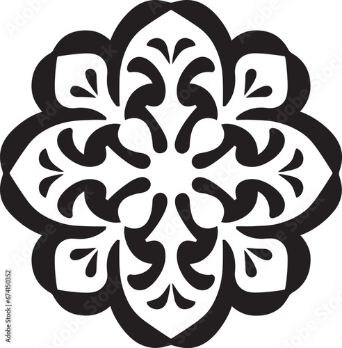 Black and Silver Arabic Floral Pattern Logo Arabic Artistry Floral Tiles in Black Vector Icon