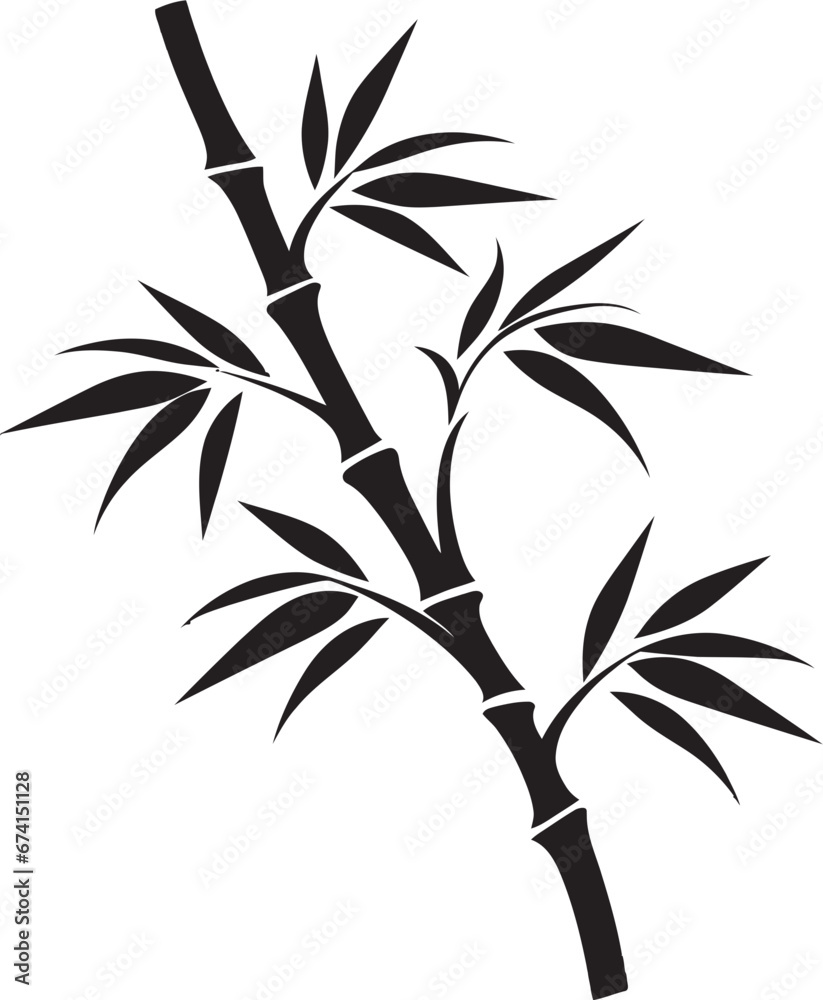 Naklejka premium Black and Green Harmony with Black Majestic Bamboo Logo Zen Garden Charm in Black Tranquil Emblem with Bamboo in Vector