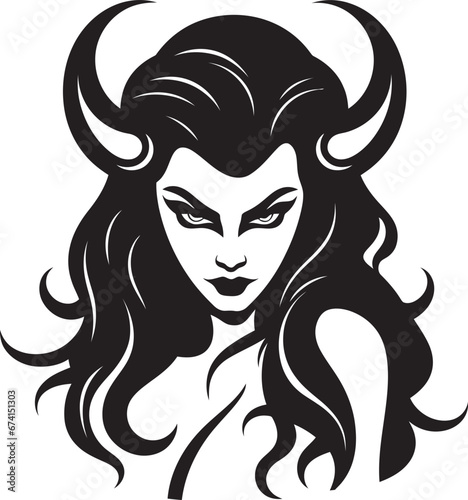 Sinful Seductress Beautiful Demon Logo Design Mystical Temptation Black Logo with Tempting Demon