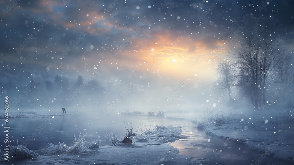 winter landscape, snowfall in nature calm quiet sunset, snowflakes slowly falling, wildlife background winter landscape, snowfall in nature calm quiet sunset, snowflakes slowly falling, wildlife background