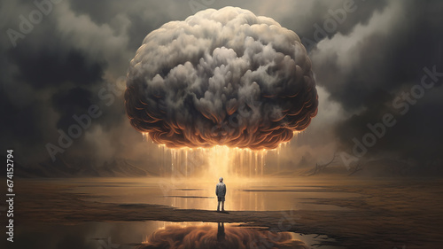 man with a cloud over his head illustration thinking thought