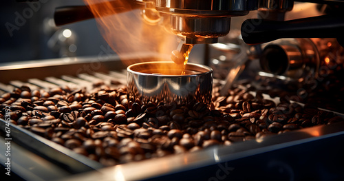 making coffee, espresso pouring, machine prepares coffee, aromatic espresso, barista cafe restaurant, Making fresh cappuccino, close-up view