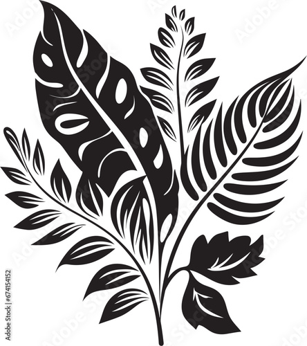 Tropical Serenity Vector Icon in Black Vector Artistry Exotic Floral Emblem in Black