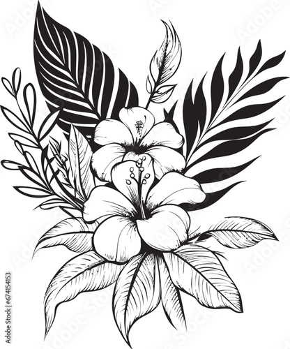 Fototapeta Naklejka Na Ścianę i Meble -  Black and Lush Exotic Floral Vector Majestic Jungle Botanical Floral Logo Emblem