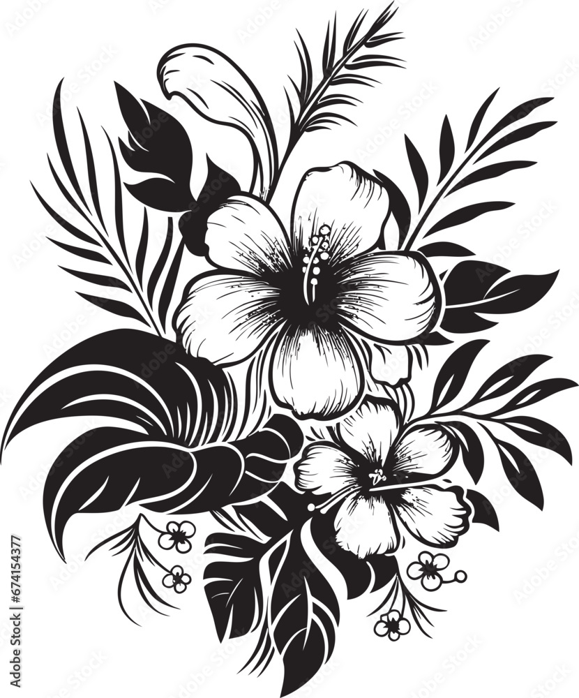 Fototapeta premium Floral Elegance in Monochrome Black Vector Icon Vector Artistry Redefined Tropical Floral Emblem