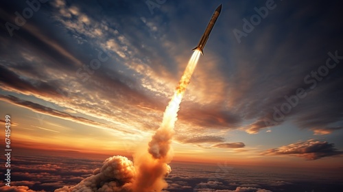 A rocket taking off. Space. Armament.