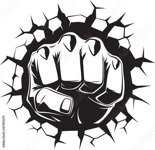 Impactful Expression Vector Icon in Black Vector Artistry Unveiled Fist through Cracked Wall