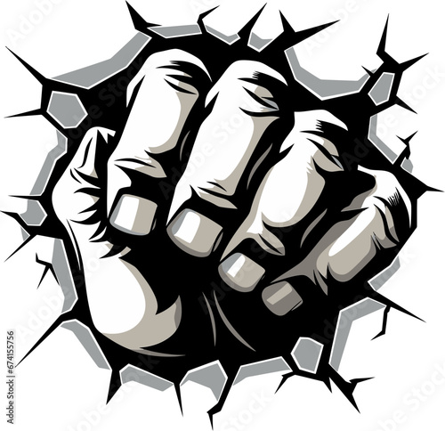 Impactful Expression Vector Icon in Black Vector Artistry Unveiled Fist through Cracked Wall