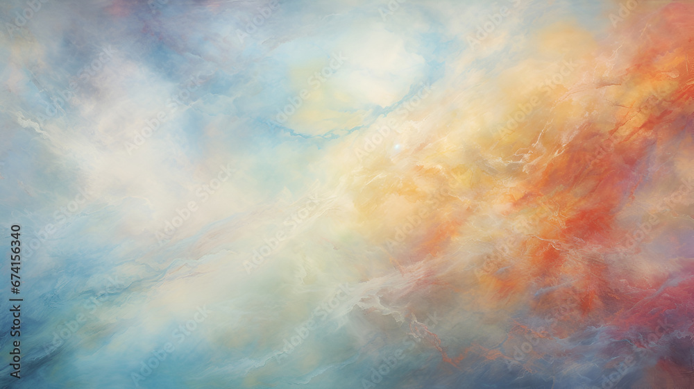 Sky, background clouds, drawing with multi-colored gouache, paint and brush. Abstract hand paint.