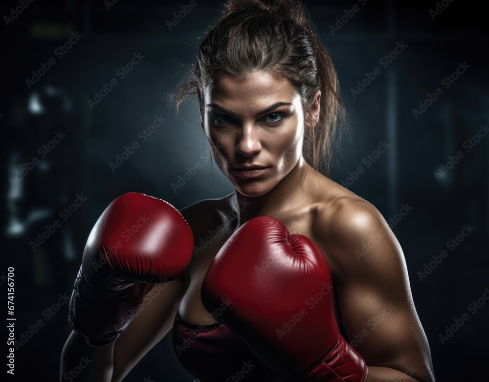 Woman wearing boxing gloves. Strong woman. Sport.