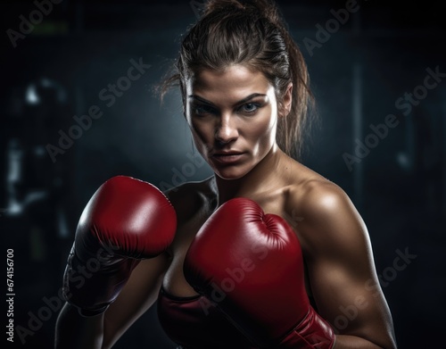 Woman wearing boxing gloves. Strong woman. Sport. © Restyler