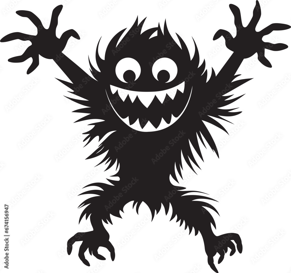 Monstrous Charm Unveiled Black Logo with Cartoon Creature Beastly Beauty Vector Icon in Black