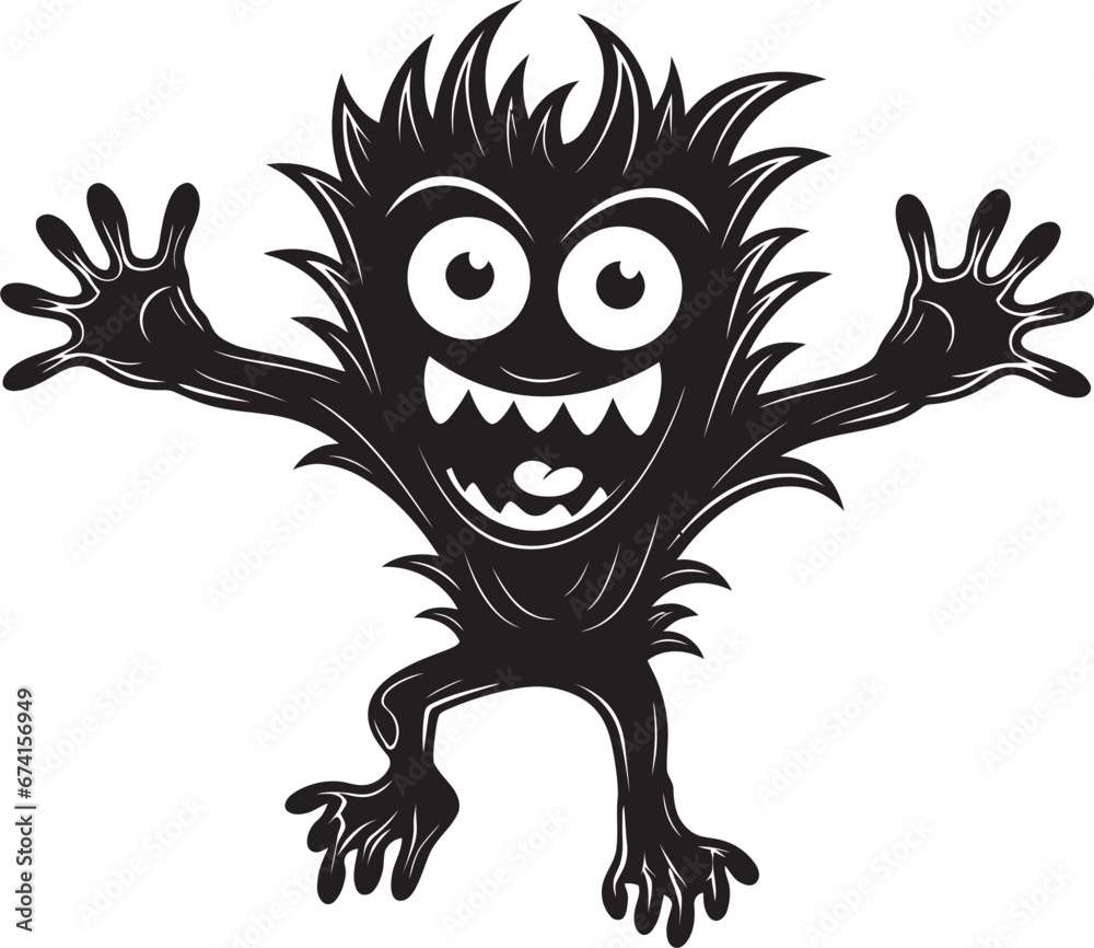 Monstrous Fun Cartoon Creature in Black Vector Beastly Charm Black Logo with Cartoon Monster