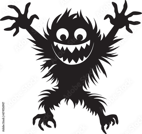 Monstrous Charm Unveiled Black Logo with Cartoon Creature Beastly Beauty Vector Icon in Black © BABBAN