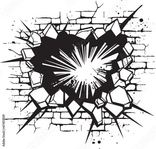 Powerful Cracks Black Comic Book Broken Wall Icon in Vector Bam Action Packed Comic Book Broken Wall Design