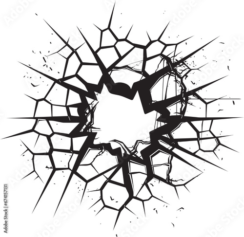 Exciting Impact Unveiled Black Logo with Broken Wall Adventurous Art Vector Icon in Black