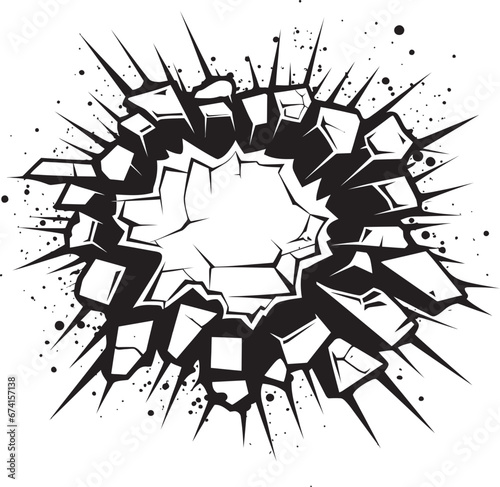 Vector Artistry Redefined Comic Book Broken Wall Emblem Exciting Impact Unveiled Black Logo with Broken Wall