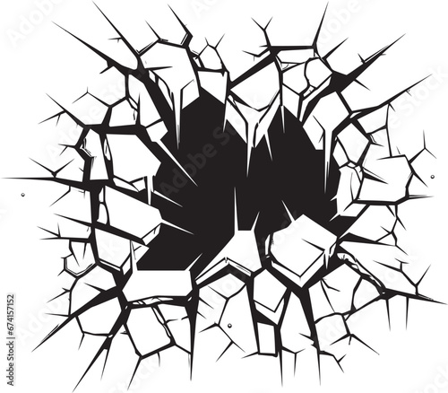 Adventurous Art Vector Icon in Black Comic Book Pow Vector Artistry Broken Wall Emblem in Black
