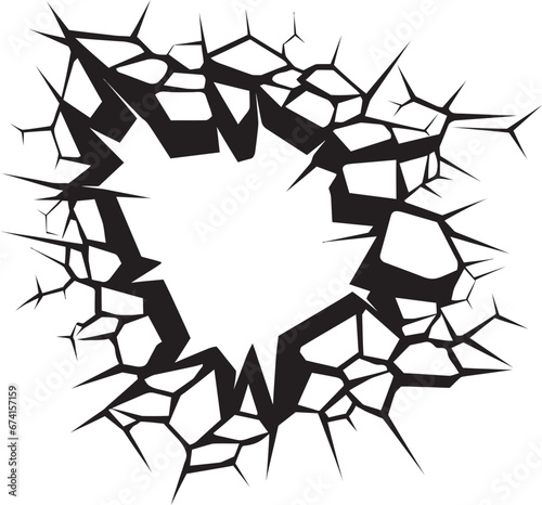 Iconic Breakthrough Comic Book Broken Wall Logo Action Packed Art Black Broken Wall Logo Vector Icon
