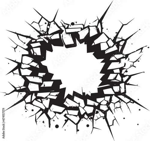 Black Beauty Comic Book Broken Wall Logo Mastery Exciting Breakthrough Broken Wall in Black Vector