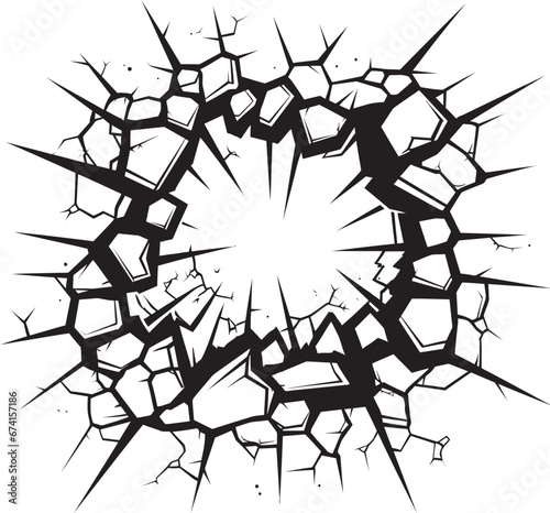 Vector Artistry Unveiled Broken Wall Comic Book Emblem Powerful Cracks Black Comic Book Broken Wall Icon in Vector