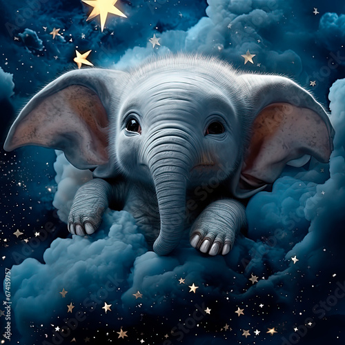 A baby elephant is sleeping in the clouds. Generative AI