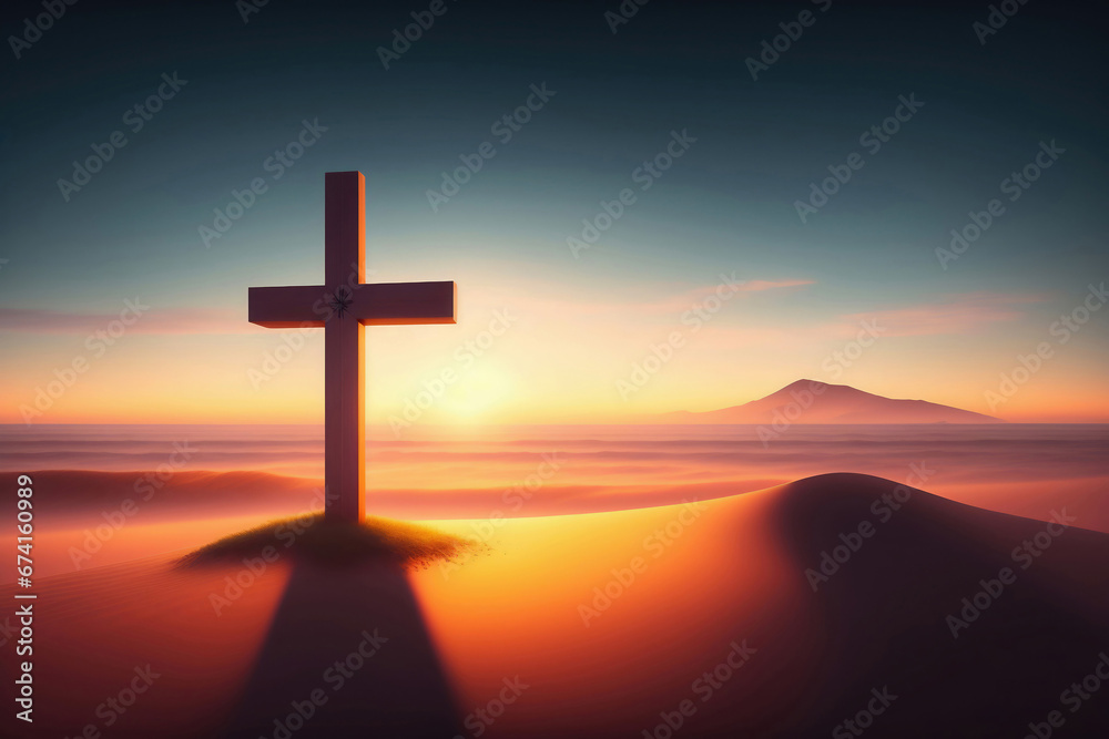 beautiful illustration of a Christian cross skyline landscape city lonely special wood metal concrete modern old clouds gold sun desert snow flowers wallpaper