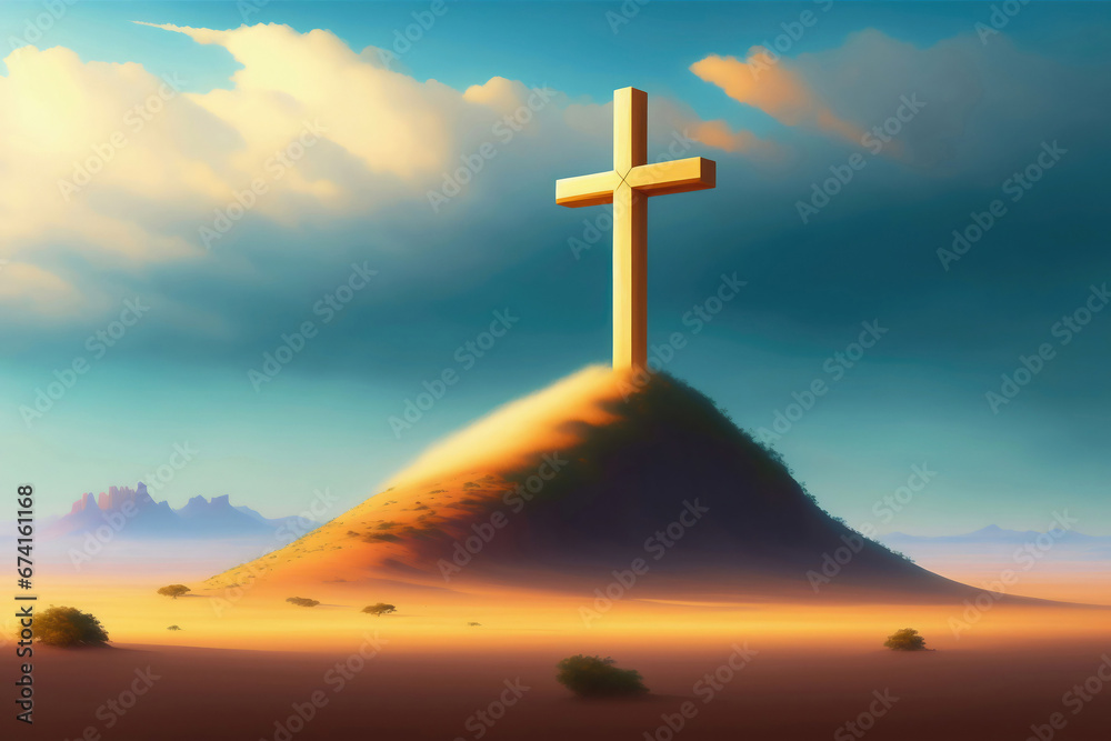 beautiful illustration of a Christian cross skyline landscape city lonely special wood metal concrete modern old clouds gold sun desert snow flowers wallpaper